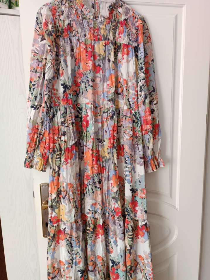 Uzun, Pilili, Çok Renkli Bohem Kadın Elbise 44   46 bedene  de - Görsel 3