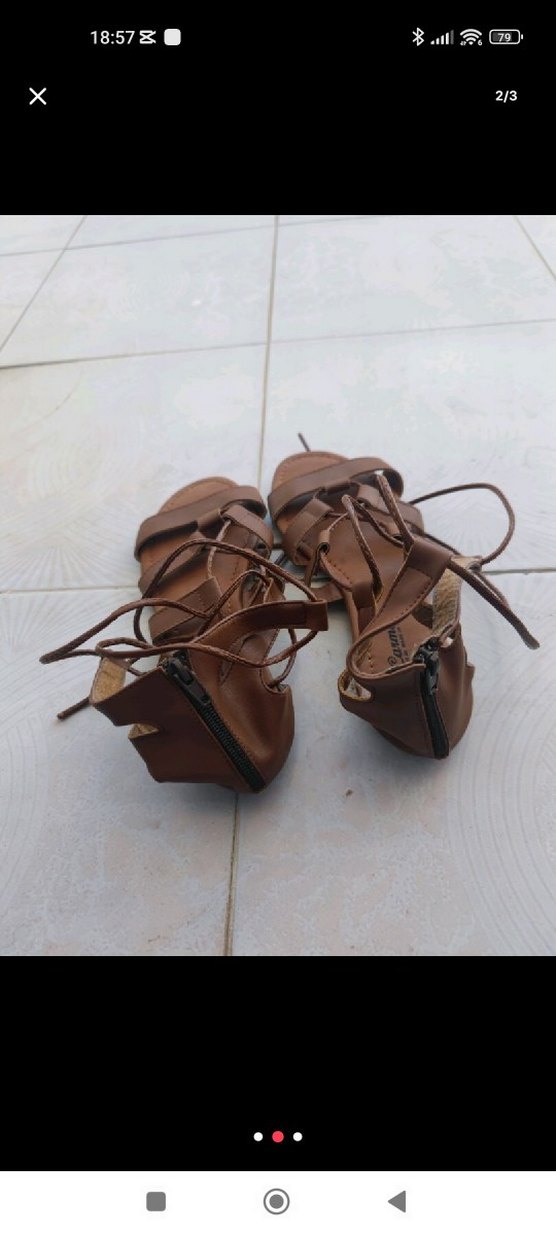 Bej Deri Bağcıklı Dolgu Topuk Sandalet - Görsel 2