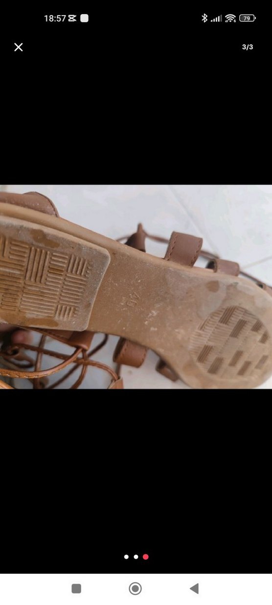 Bej Deri Bağcıklı Dolgu Topuk Sandalet - Görsel 3