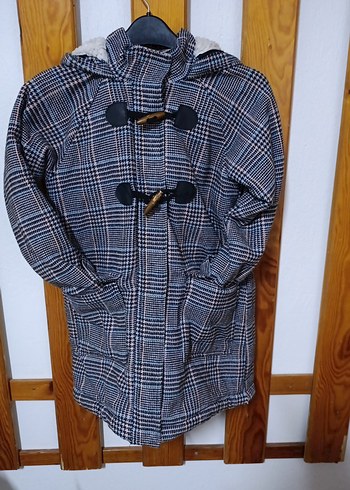 Gri Ekose Desenli  Çocuk Midi Palto - Görsel 7