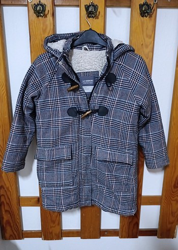 Gri Ekose Desenli  Çocuk Midi Palto - Görsel 2