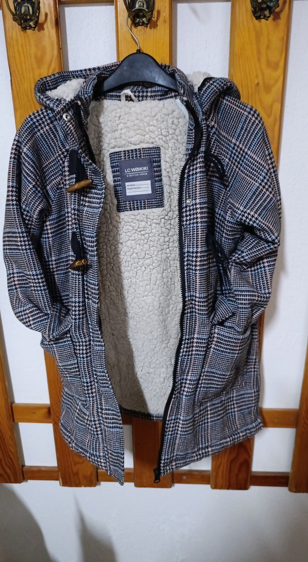 Gri Ekose Desenli  Çocuk Midi Palto - Görsel 4