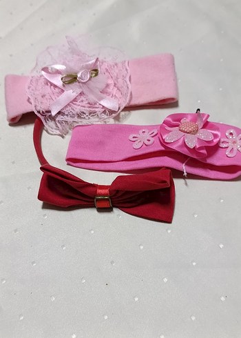 Çiçekli Pembe ve Kırmızı Renkli Kız Çocuk Saç Bantları - Görsel 2