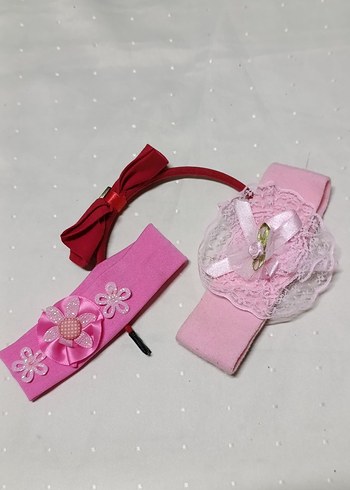 Çiçekli Pembe ve Kırmızı Renkli Kız Çocuk Saç Bantları - Görsel 4