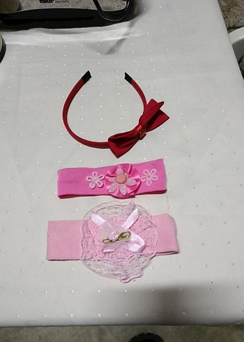 Çiçekli Pembe ve Kırmızı Renkli Kız Çocuk Saç Bantları - Görsel 5