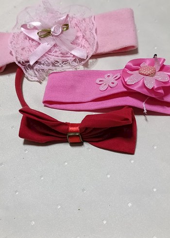 Çiçekli Pembe ve Kırmızı Renkli Kız Çocuk Saç Bantları - Görsel 3