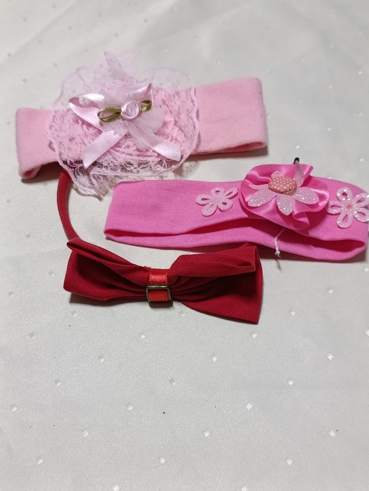 Çiçekli Pembe ve Kırmızı Renkli Kız Çocuk Saç Bantları - Görsel 2
