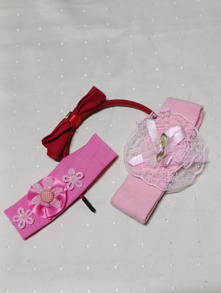 Çiçekli Pembe ve Kırmızı Renkli Kız Çocuk Saç Bantları - Görsel 4
