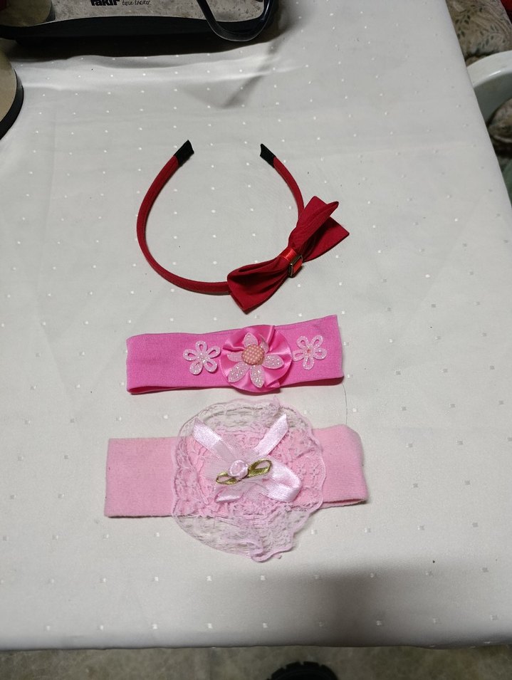 Çiçekli Pembe ve Kırmızı Renkli Kız Çocuk Saç Bantları - Görsel 5