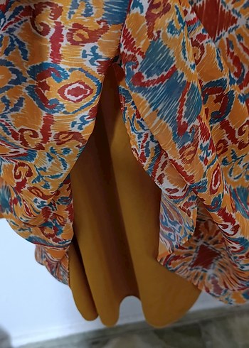 Renkli desenli  V Yaka  Elbise - Görsel 18