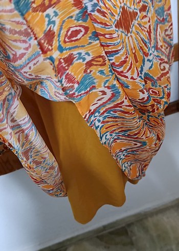 Renkli desenli  V Yaka  Elbise - Görsel 17