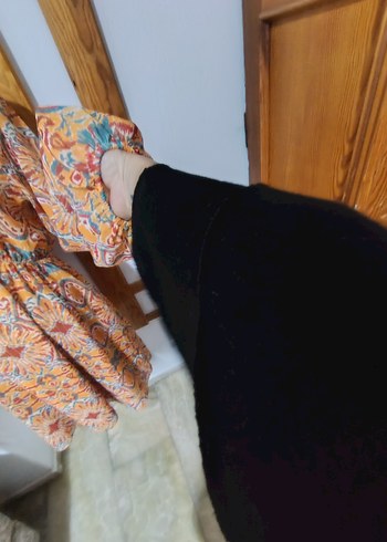 Renkli desenli  V Yaka  Elbise - Görsel 4