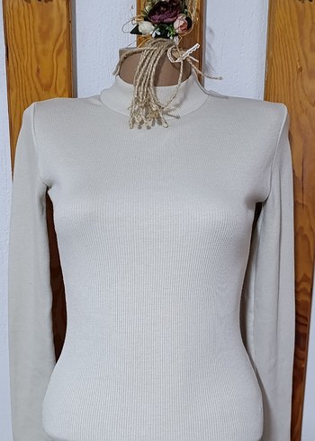 Krem renk Yüksek Yakalı Kadın Triko Elbise - Görsel 2