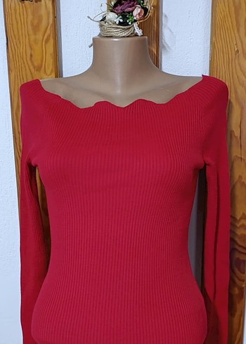 Kırmızı Uzun Kollu Triko Kadın Elbise - Görsel 2