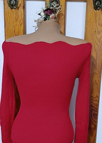 Kırmızı Uzun Kollu Triko Kadın Elbise - Görsel 8