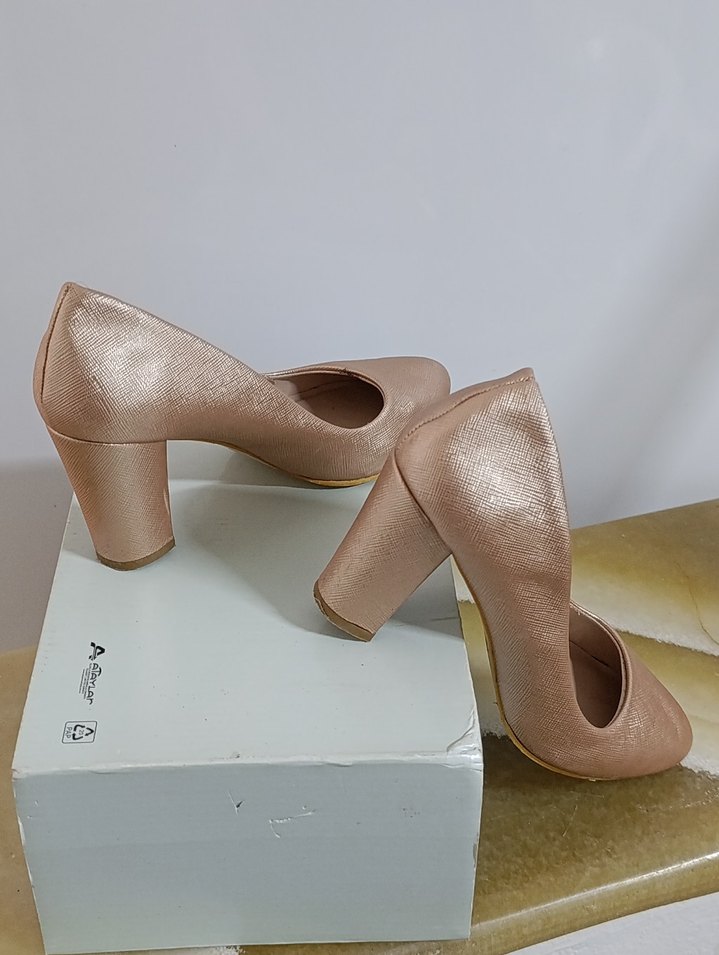 Pudra renk Kadın Blok Topuklu Stiletto - Görsel 3