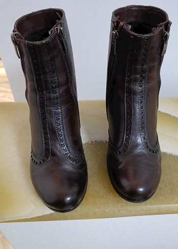 Kahverengi Deri Kadın Topuklu Bot - Görsel 3