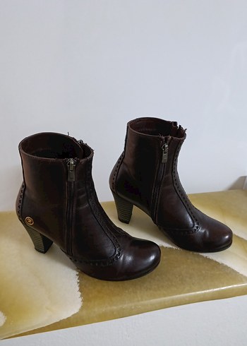 Kahverengi Deri Kadın Topuklu Bot - Görsel 2