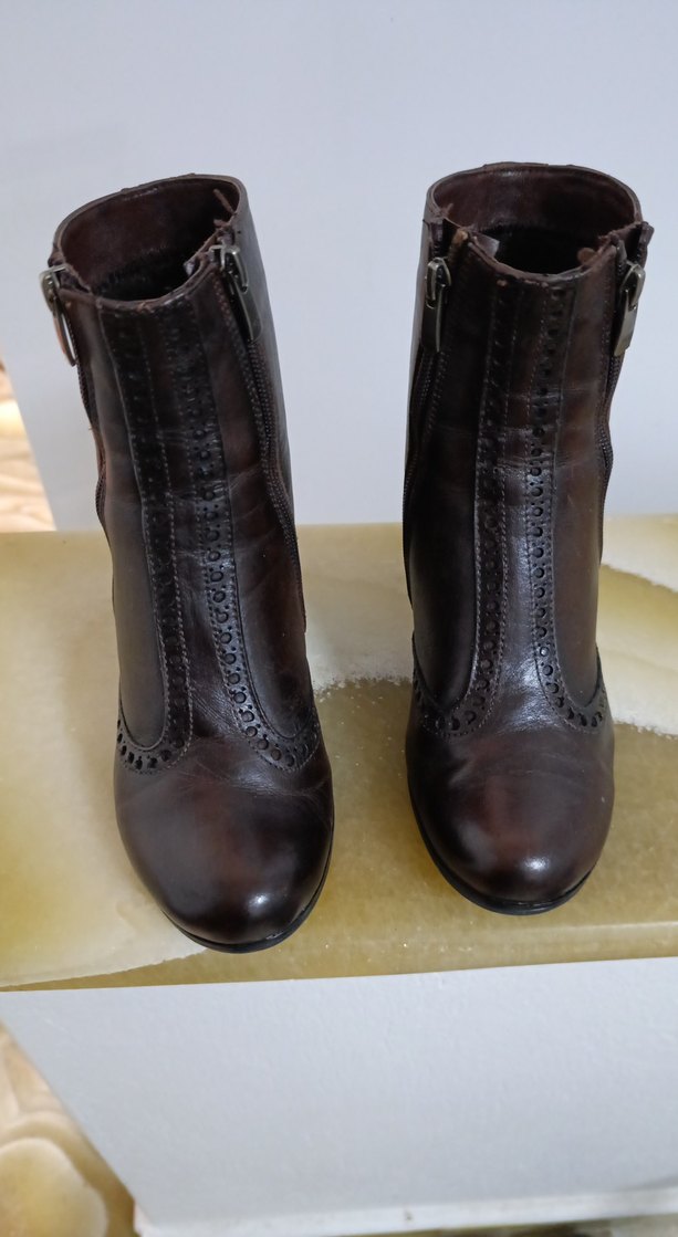 Kahverengi Deri  Kadın Topuklu Bot - Görsel 3