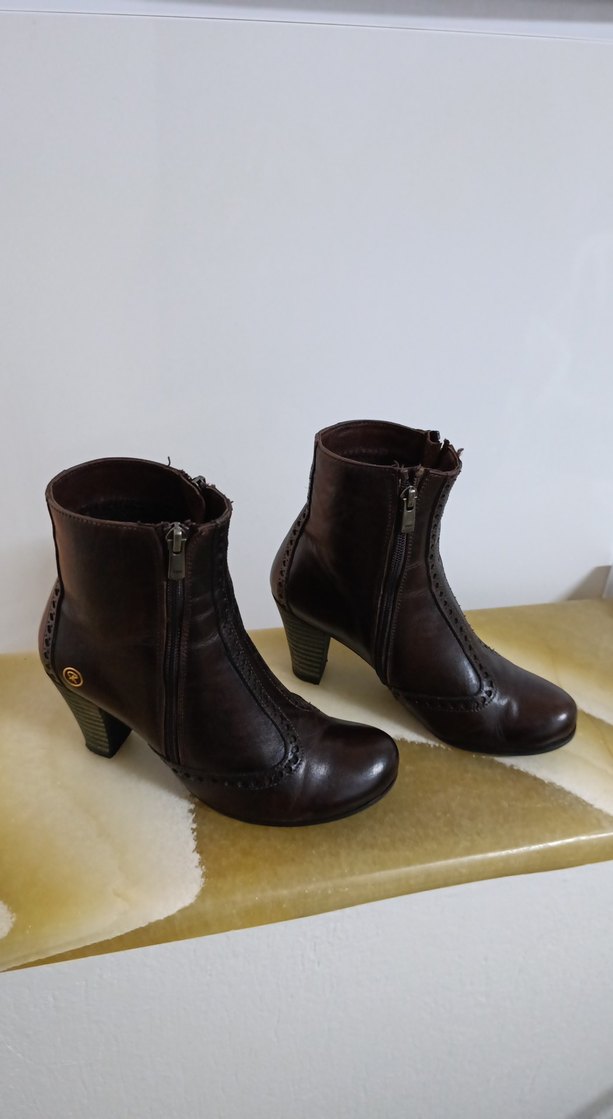 Kahverengi Deri  Kadın Topuklu Bot - Görsel 2