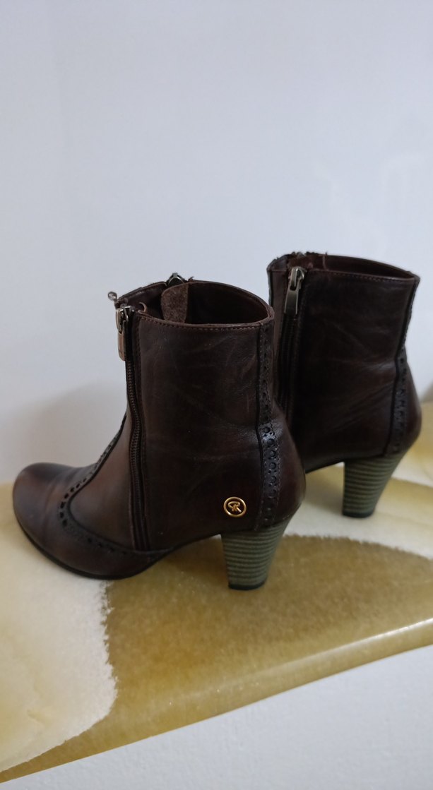 Kahverengi Deri  Kadın Topuklu Bot - Görsel 5