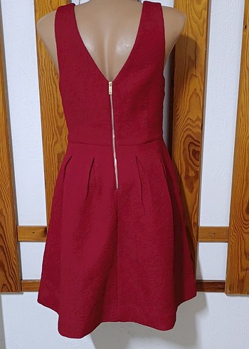 Kırmızı Pilili Elbise, V Yaka Özel günler için - Görsel 9