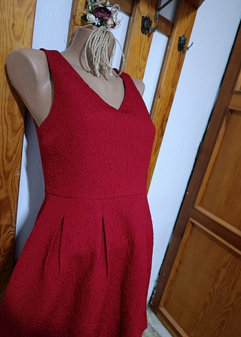 Kırmızı Pilili Elbise, V Yaka Özel günler için - Görsel 6