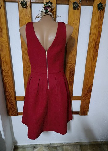 Kırmızı Pilili Elbise, V Yaka Özel günler için - Görsel 7