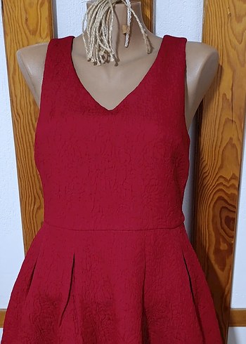 Kırmızı Pilili Elbise, V Yaka Özel günler için - Görsel 2