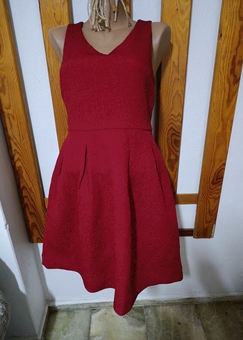 Kırmızı Pilili Elbise, V Yaka Özel günler için - Görsel 4