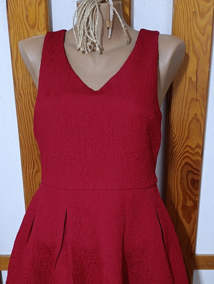 Kırmızı Pilili Elbise, V Yaka Özel günler için - Görsel 2