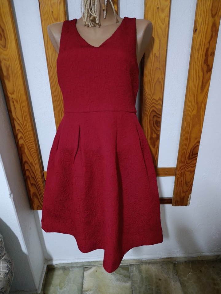 Kırmızı Pilili Elbise, V Yaka Özel günler için - Görsel 4