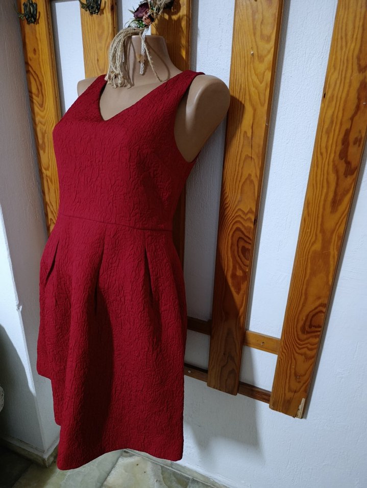 Kırmızı Pilili Elbise, V Yaka Özel günler için - Görsel 5