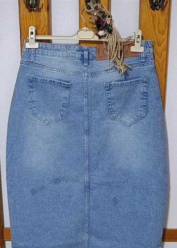 Mavi Uzun Yırtmaçlı Kot Etek - Görsel 6