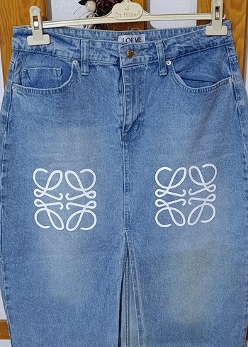 Mavi Uzun Yırtmaçlı Kot Etek - Görsel 2