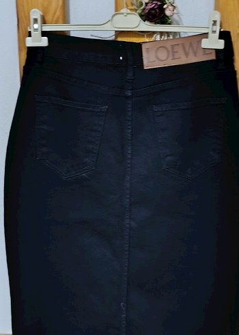 Siyah Uzun Likralı Kot Etek - Görsel 4