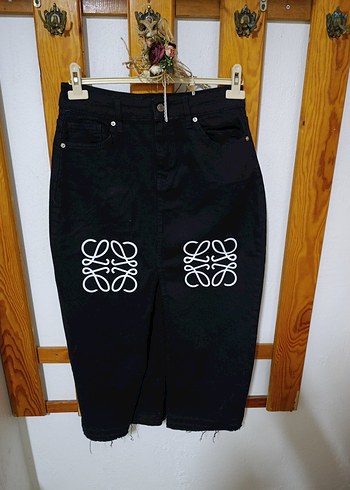 Siyah Uzun Likralı Kot Etek - Görsel 2