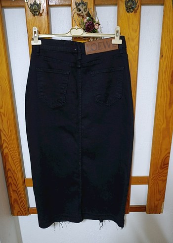 Siyah Uzun Likralı Kot Etek - Görsel 5