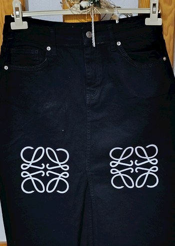 Siyah Uzun Likralı Kot Etek - Görsel 3