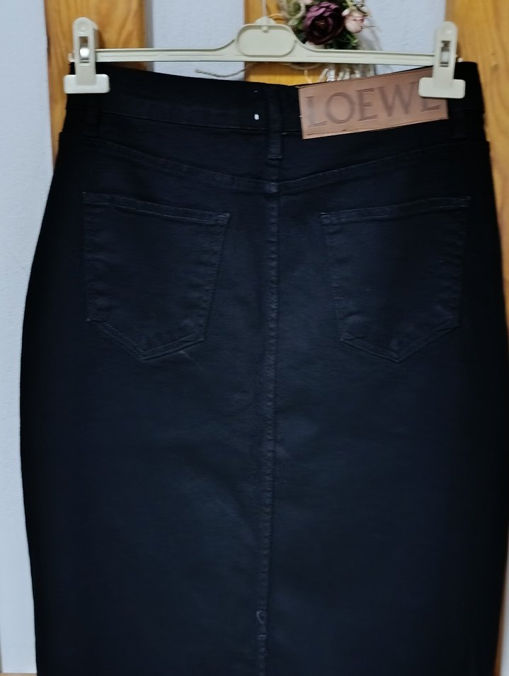 Siyah Uzun Likralı Kot Etek - Görsel 4