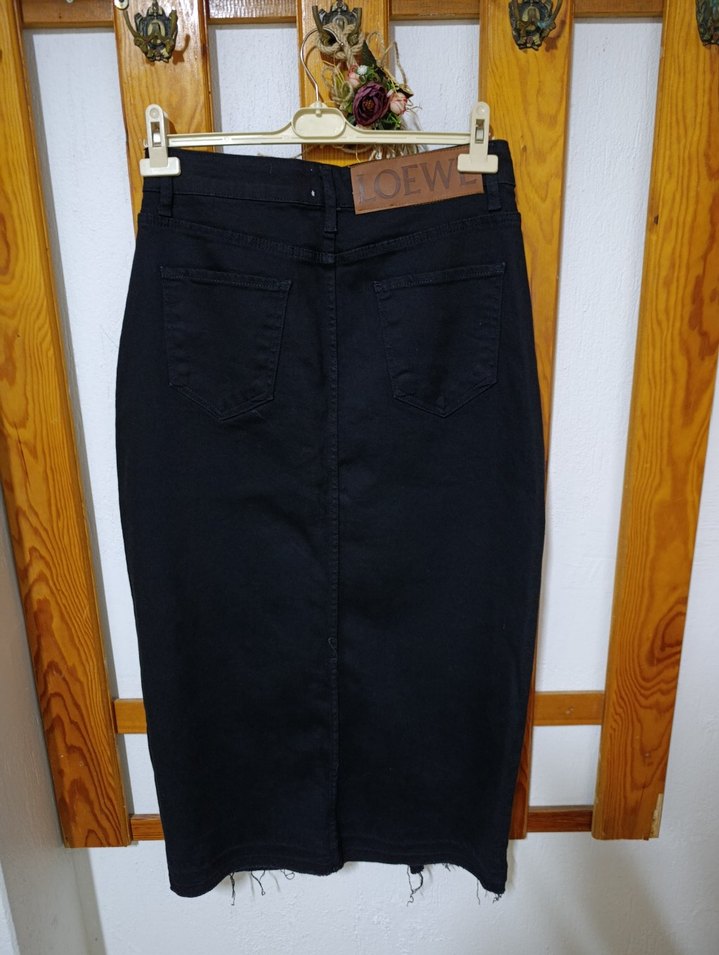 Siyah Uzun Likralı Kot Etek - Görsel 5