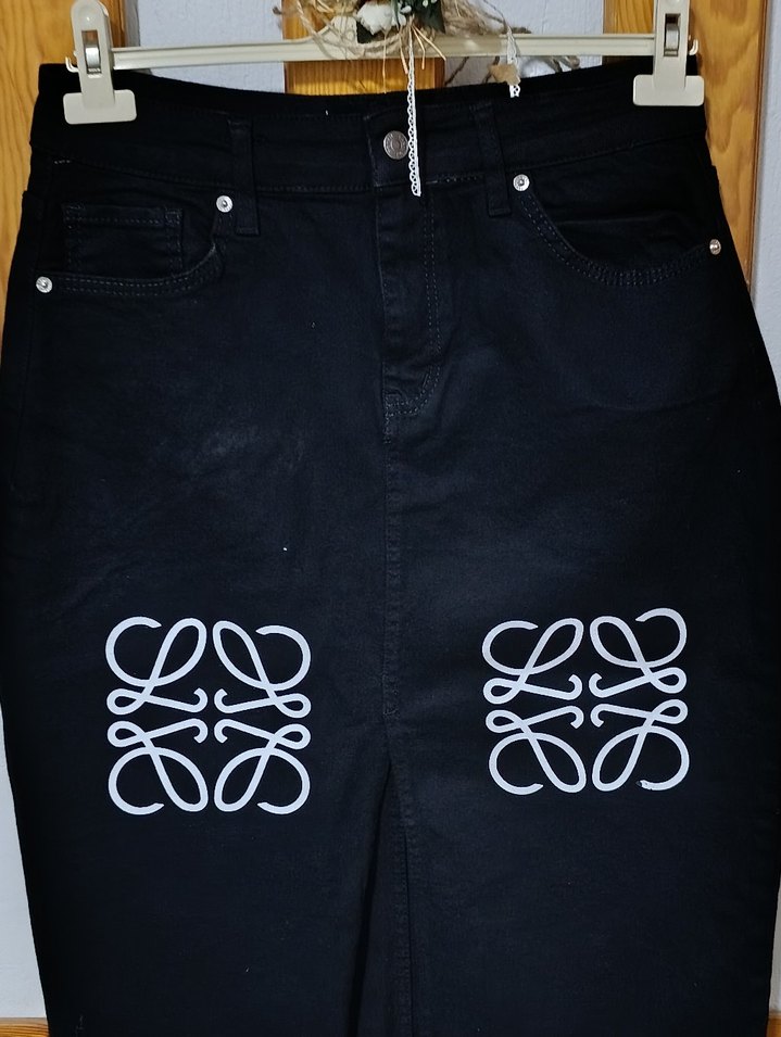 Siyah Uzun Likralı Kot Etek - Görsel 3