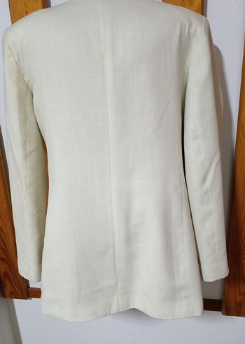 Düğmeli Beyaz Keten Kadın Blazer - Görsel 6