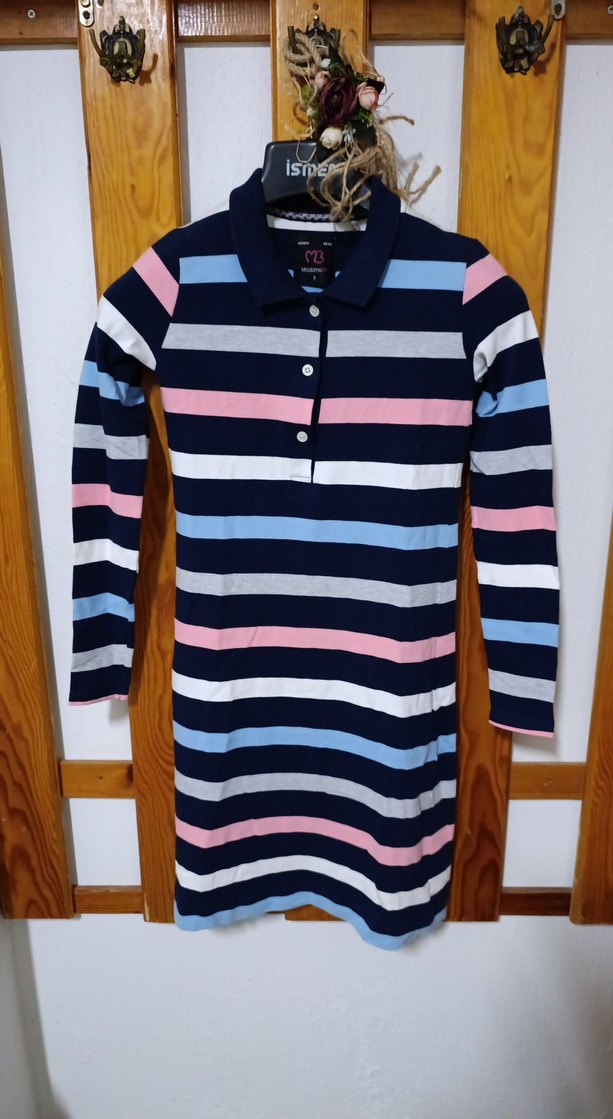 Çizgili Uzun Kollu Kadın Elbise - Görsel 3