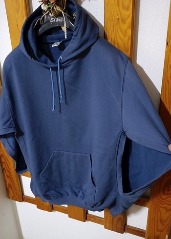 Kadın Kapüşonlu Mavi Salaş Sweatshirt - Görsel 4