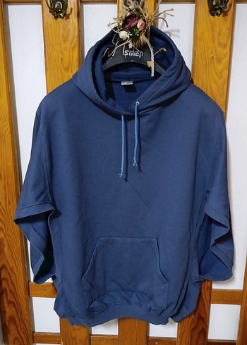 Kadın Kapüşonlu Mavi Salaş Sweatshirt - Görsel 2