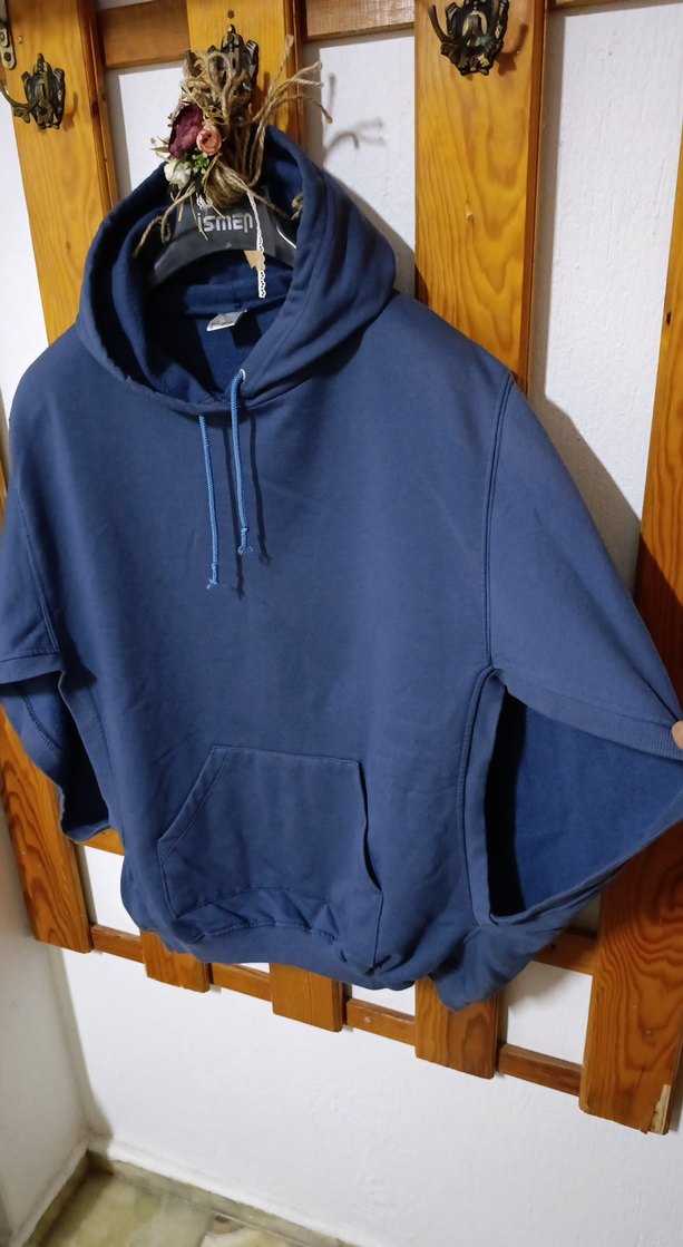 Kadın Kapüşonlu Mavi Salaş Sweatshirt - Görsel 4