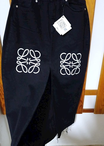 Uzun Yırtmaçlı Siyah Kot Etek - Görsel 3