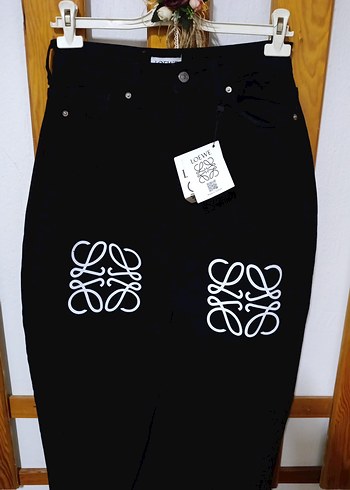 Uzun Yırtmaçlı Siyah Kot Etek - Görsel 5