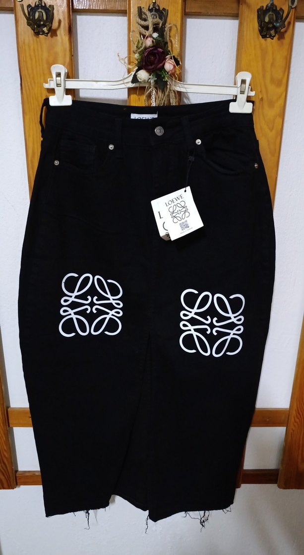 Uzun Yırtmaçlı Siyah Kot Etek - Görsel 5